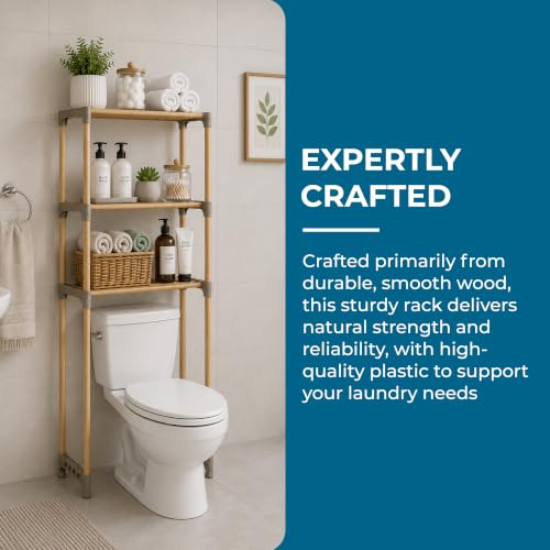Over-the-Toilet Bathroom Storage Shelf, Wood, Natural, 3-Tier