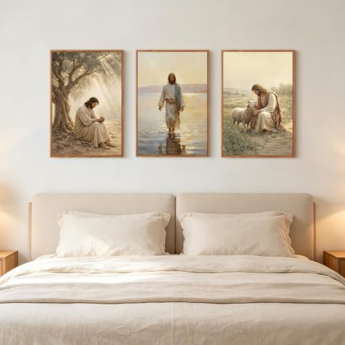 KAlRNE Vintage Jesus Christian Decor God Scripture Wall Art Set (3 Count)