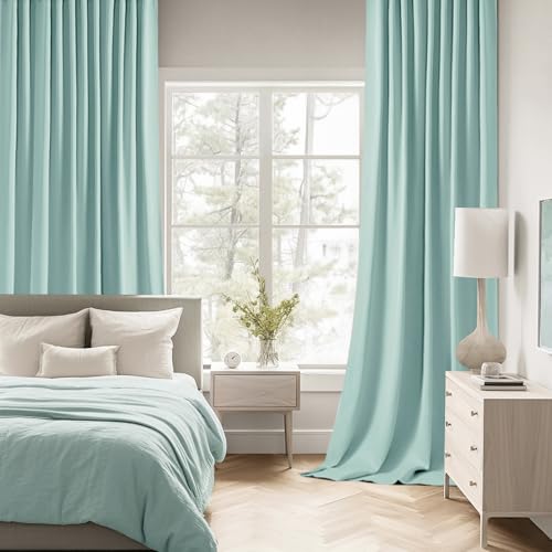 Aqua Back Tab Blackout Curtains 52x102 Inch Long 2 Panels Set (2 Count)
