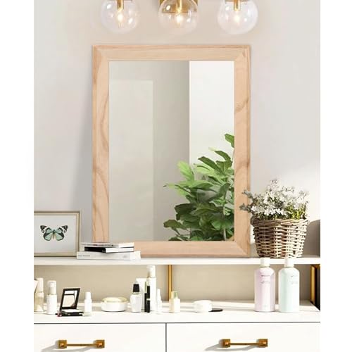 Rustic Mirrors for Wall Rectangle Wood Frame Mirror Large 26"x18" Decorative for Farmhouse Bedroom Bathroom Living Room Large