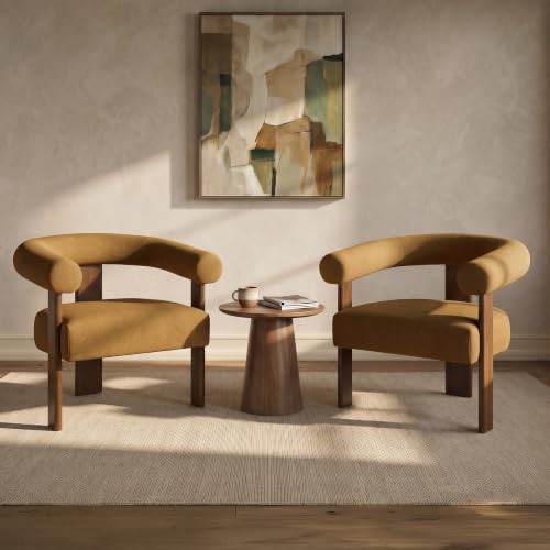Barrel Accent Chairs Set of 2 with Armrests and Walnut Wood Legs (2 Count)