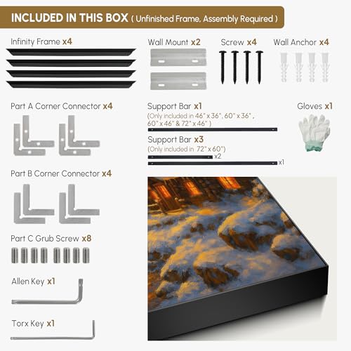 46"x60" Extra Large Framed Wall Art Cozy Cabin in Snowy Mountain Landscape at Sunset for Home Living Room Bedroom Decor