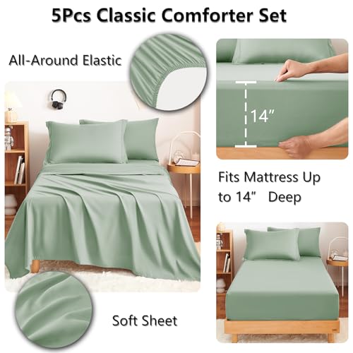 Twin Comforter Set with Sheets Sage Green