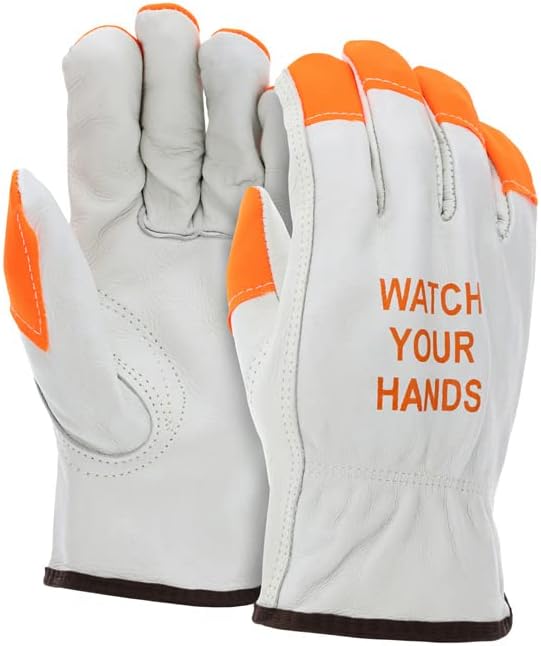 ATERET 12 Pairs Hi Vis Heavy Duty Durable Cowhigh Leather Work Gloves
