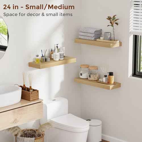 40 Inch Floating Shelves for Wall 8 Inch Deep Oak Shelves Set of 2