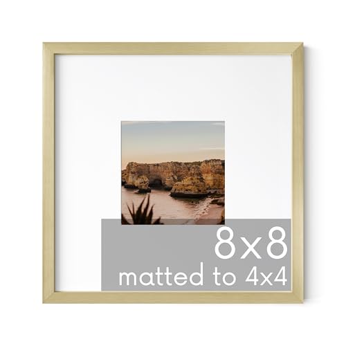 8x8 Gold Metal Picture Frame Matted to 4x4