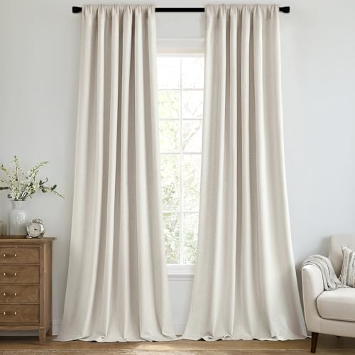 100% Blackout Back Tab Pleat Linen Curtains 50" Wx72 L (2 Count)