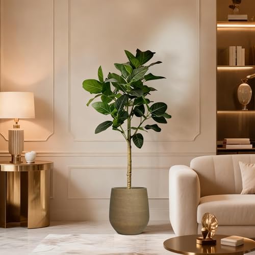 16.9" H Wood like Large Plastic Tall Planter with Drainage Holes and Plug