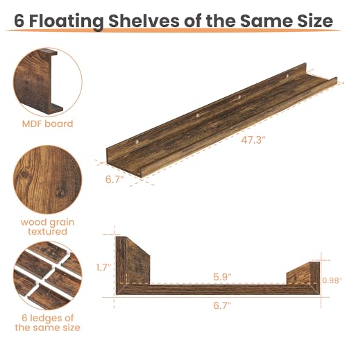 Floating Shelves for Wall Decor and Storage (6 Count)