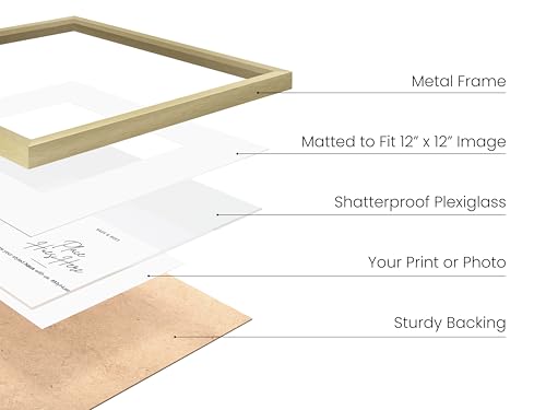 16x16 Gold Metal Picture Frames Matted to 12x12 (3 Count)