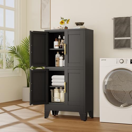 47” Black Metal Bathroom Storage Cabinet