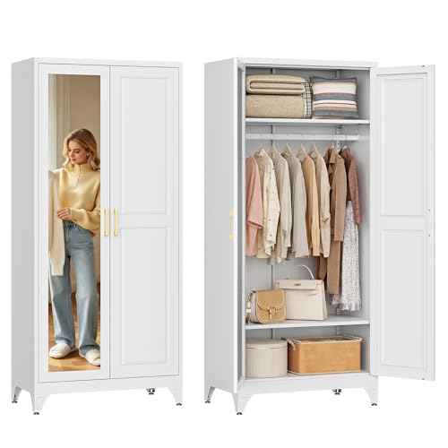71" Tall Wardrobe Closet with Mirror and Doors