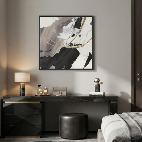 Framed Modern Black and White Abstract Canvas Wall Art Decor