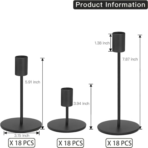 Black Candlestick Holders Bulk for Taper Candles Decorative Metal Candelabra Candle Holders Fit 0.8 Inch Diameter Candles Gold Taper Candle Stands for Wedding Home Party Table Decor (54 Count)