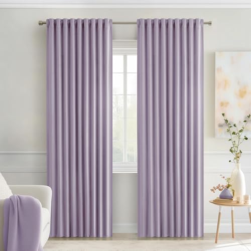 Lilac Back Tab Blackout Curtains 52x90 Inch Long 2 Panels Set (2 Count)