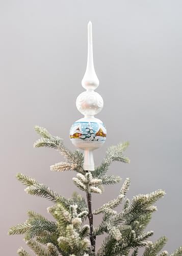 Spitz Glass Christmas Tree Topper Mouth Blown by Polish Artisans and Hand Decorated with Embellishments Made in Poland