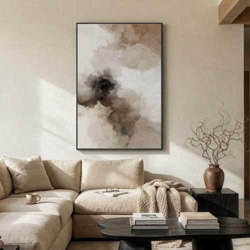 Extra Large Framed Brown Beige Abstract Wall Art for Living Room