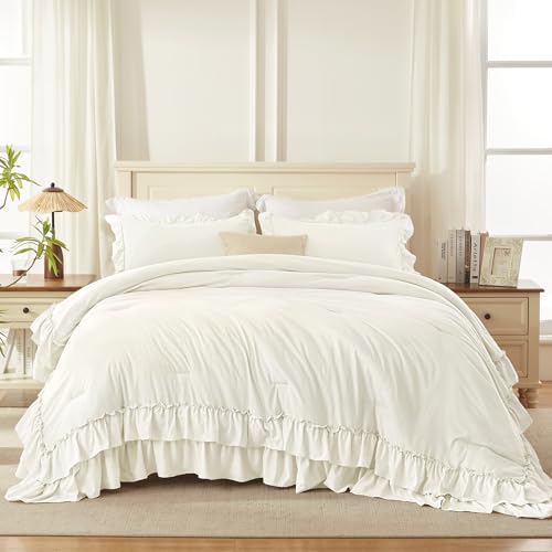 Ivory Ruffle Full Size Comforter Set
