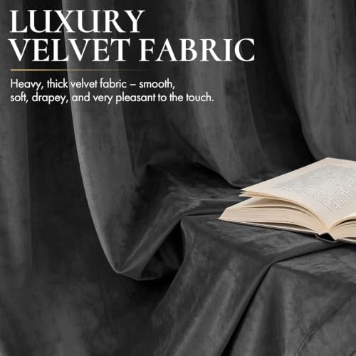 Grey Blackout Velvet Curtains Drapes 108 Inch Long 52"x108" Bedroom (2 Count)