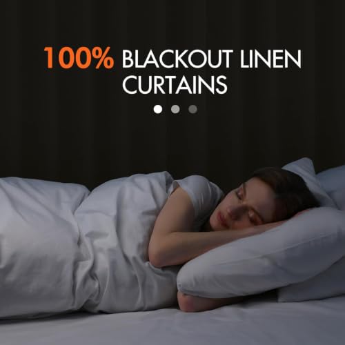 100% Blackout Back Tab Pleat Linen Curtains 50" Wx63 L (2 Count)