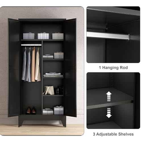 71'' Farmhouse Metal Wardrobe Cabinet with Hanging Rod
