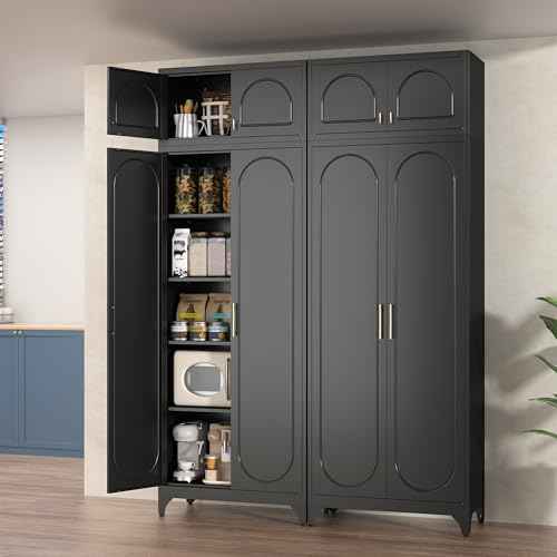 90" Tall Metal Kitchen Pantry Storage Cabinet with Doors and Shelves