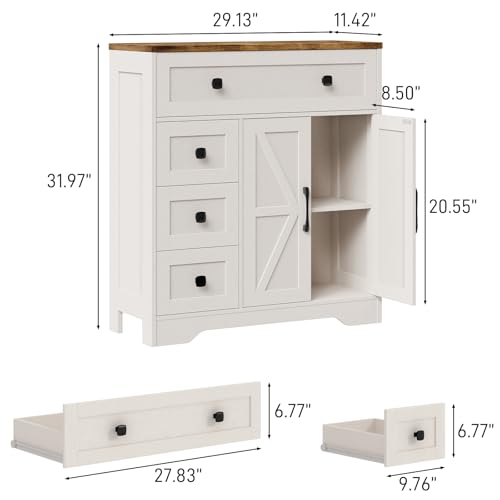 Farmhouse Storage Cabinet with 2 Doors and 4 Drawers