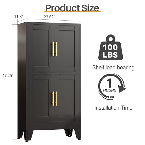 47” Black Metal Bathroom Storage Cabinet