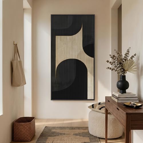 Large Framed Black Beige Neutral Abstract Wall Art