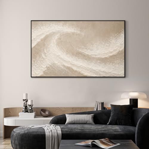 36"x60" Extra Large Framed Wall Art Soft Sand Wave Abstract Neutral Illustration for Home Living Room Bedroom Decor