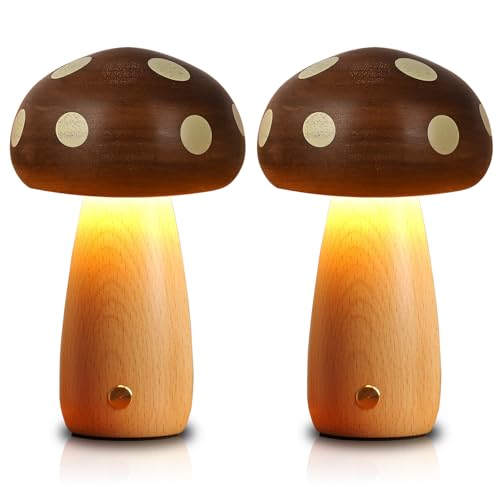 2 Pack LED Wood Mushroom Table Lamp (2 Count)