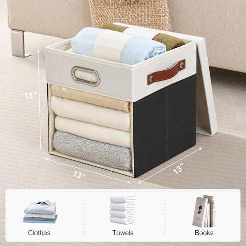13x13 Inch Ultra Thick Fabric Storage Bins with Lids & Windows (3 Count)