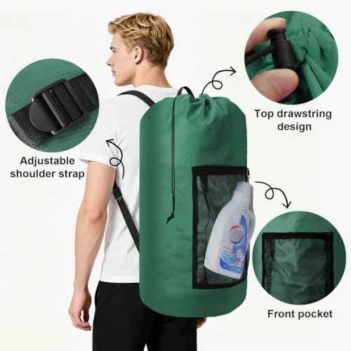 Laundry Bag Backpack Durable Laundry Bag with Shoulder Straps and Mesh Pockets Portable Laundry Hamper Dirty Clothes Bag for College