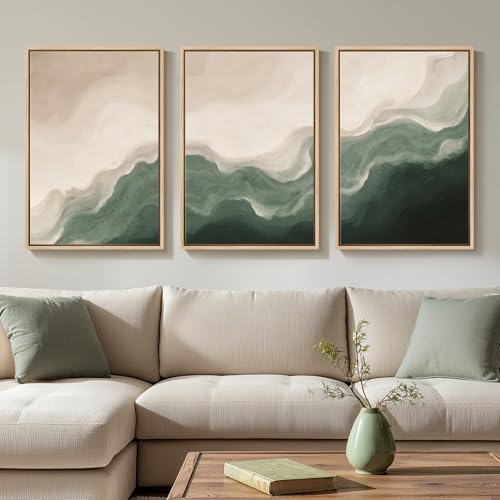 Framed Green and Beige Minimalist Abstract Wall Art (3 Count)