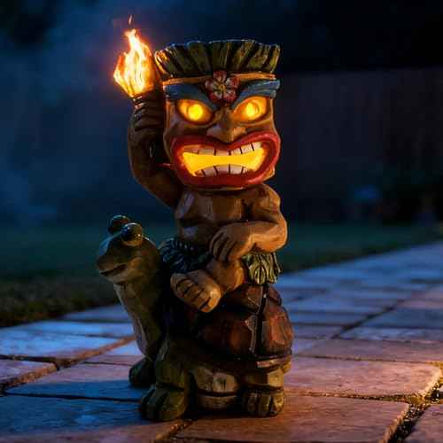 Tiki Outdoor Statue with Turtle Decor