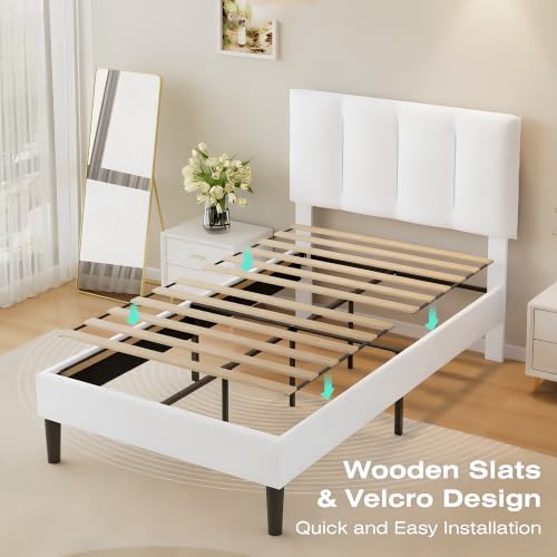 Twin Size Bed Frame with Upholstered Headboard
