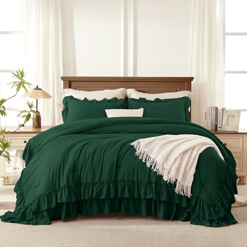 Dark Green Ruffle Oversized King Comforter Set