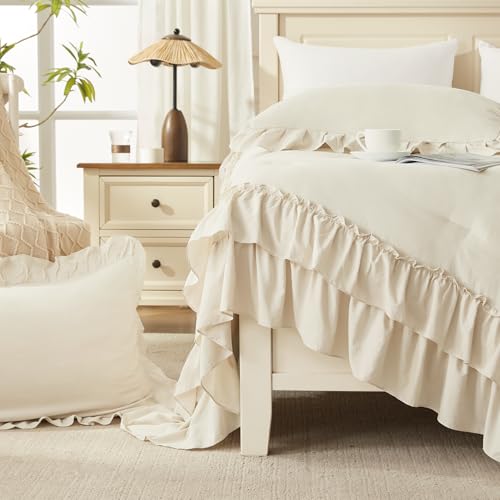 Beige Super King Plus Ruffle Comforter Set