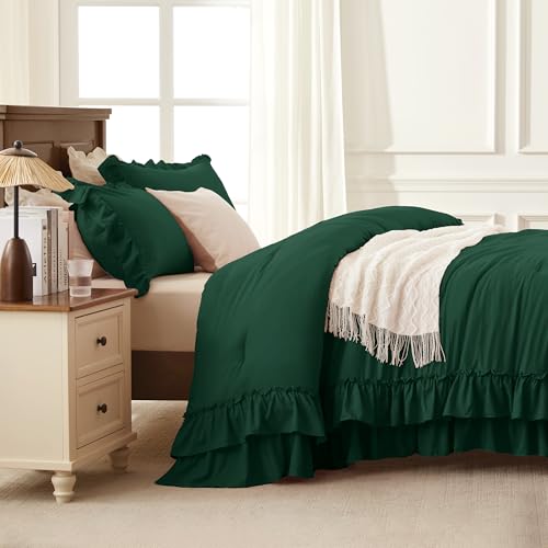 Dark Green Ruffle Oversized King Comforter Set