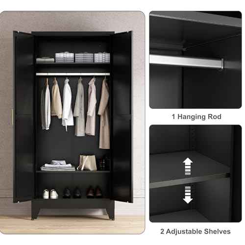 71'' Farmhouse Metal Wardrobe Cabinet with Hanging Rod