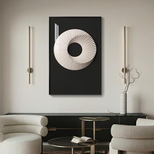 Large Framed Black and White Geometric Abstract Wall Art