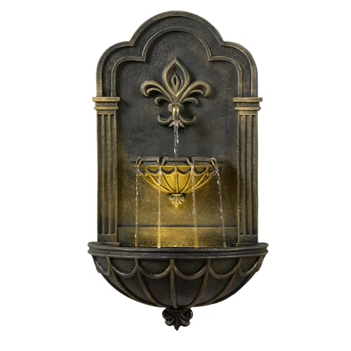 Fleur-de-lis Outdoor Water Fountain, Black & Gold