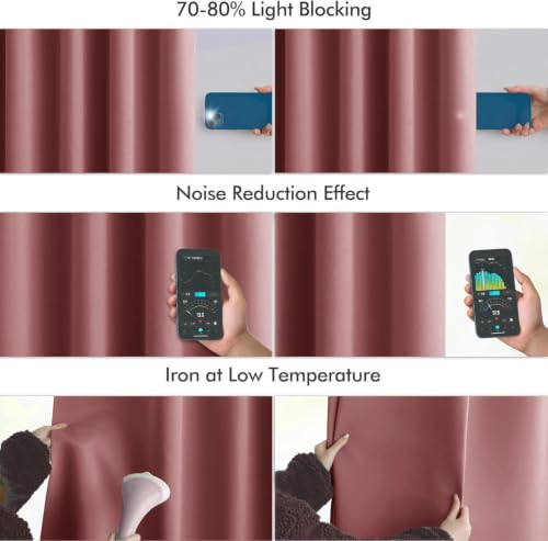 Dusty Rose Back Tab Blackout Curtains 52x102 Inch Long 2 Panels Set (2 Count)