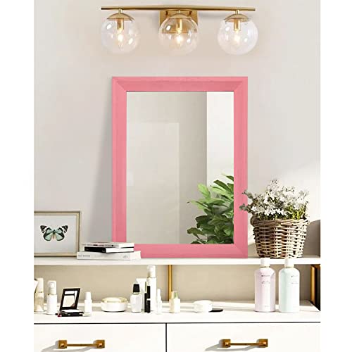 Rectangle Mirror with Wood Frame Modern Farmhouse Wall Mirrors Decor Large 20"x16" for Bedroom Bathroom Living Room Pink