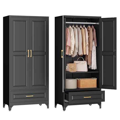 71" Tall Wardrobe Closet with Doors and Adjustable Shelves