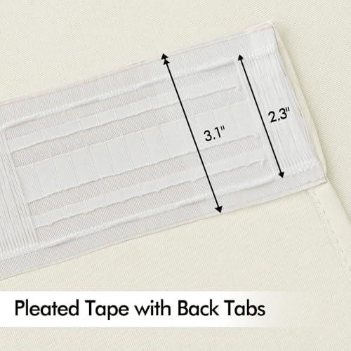 Cream Back Tab Blackout Curtains 52x90 Inch Long 2 Panels Set (2 Count)