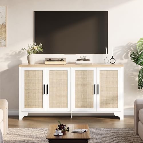 Natural Rattan Storage Cabinet with Shelves
