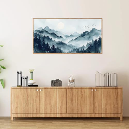 Large Foggy Mountain Framed Canvas Wall Art