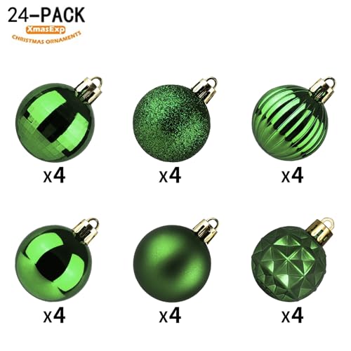 24ct Green Christmas Ball Ornaments for Tree Decorations (24 Count)