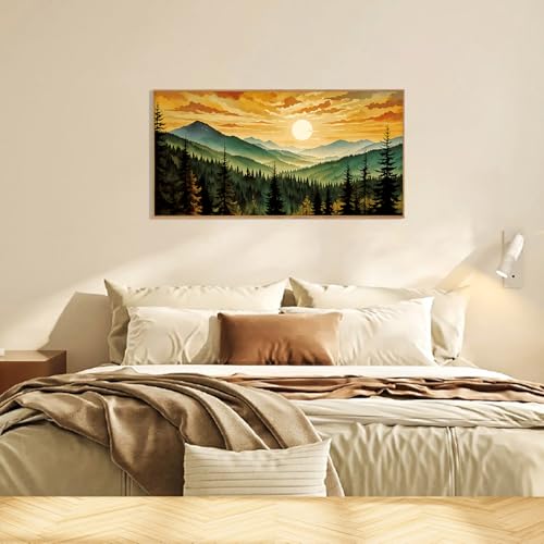 Large Boho Sunset Mountain Framed Canvas Wall Art
